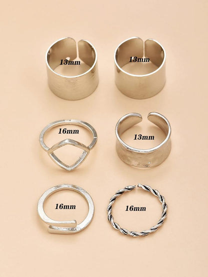 6 Piece Wide Adjustable Band Boho Midi Thick Cuff Rings Ring Set - ScentiMelti Home Fragrance, Beauty & Gifts UK