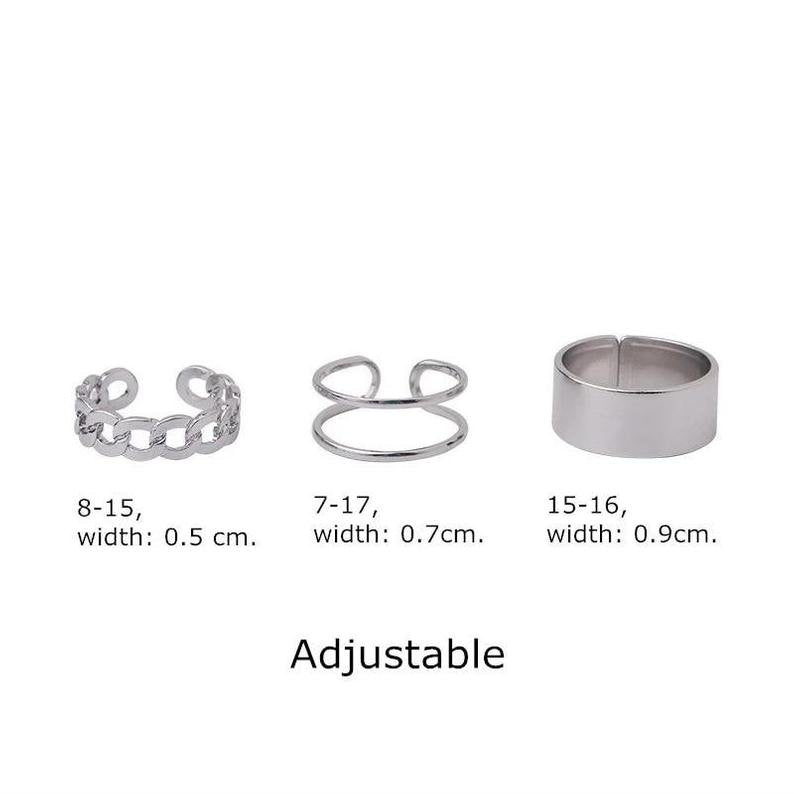 3 Piece Adjustable Wide Band Silver Cuff Resizable Boho Ring set - ScentiMelti Home Fragrance, Beauty & Gifts UK