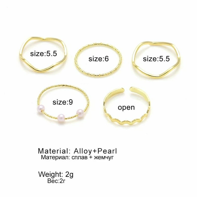 5 Piece Slim Silver Bohemian Pearl Tribal midi Stackable Ring Set - ScentiMelti Home Fragrance, Beauty & Gifts UK