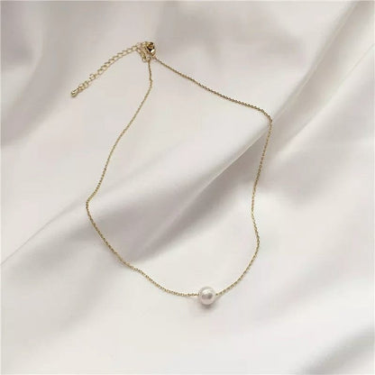 Gold Silver Plated Single White Pearl Minimalist Floating Pendant Necklace - ScentiMelti Home Fragrance, Beauty & Gifts UK