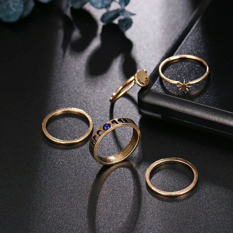 5 Pcs Set Golden Bohemian Vintage Tribal Metallic Fashion Fingers Rings - ScentiMelti Home Fragrance, Beauty & Gifts UK