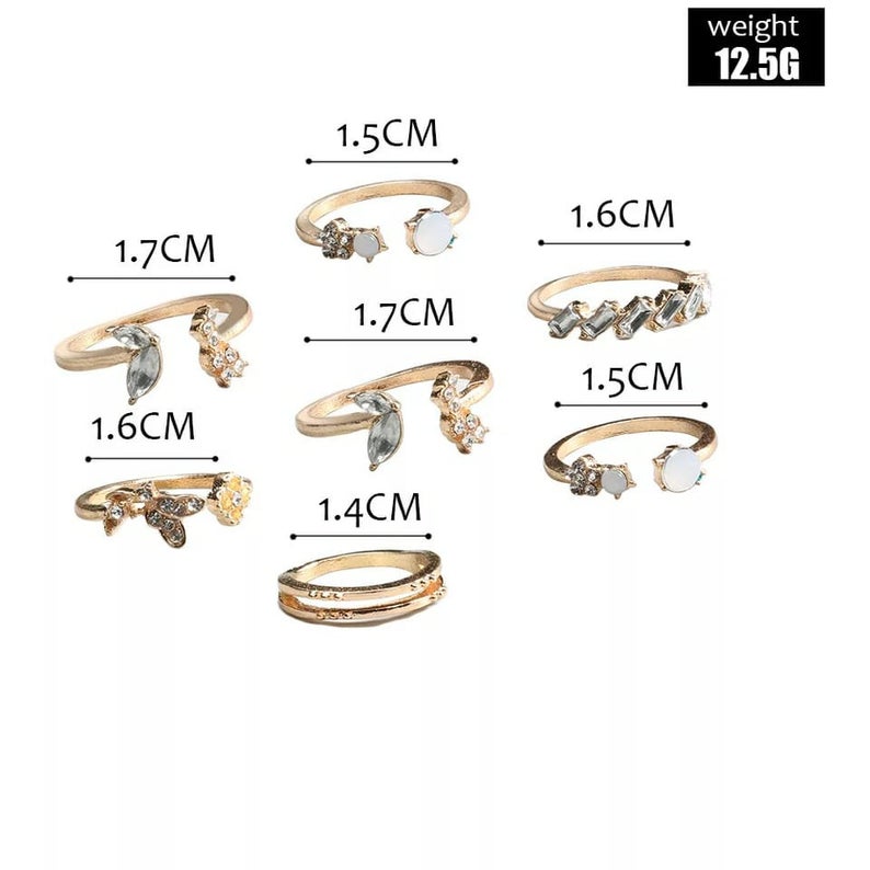 7 Pcs Set Tribal Zircon Metallic Bohemian Vintage Ring Set Rings - ScentiMelti Home Fragrance, Beauty & Gifts UK