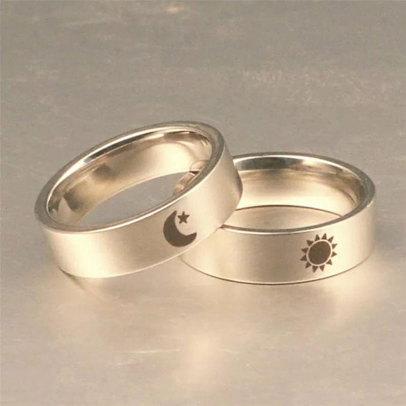 Stainless Steel Couple Moon and Sun Promise Wedding Band Ring Set - ScentiMelti Home Fragrance, Beauty & Gifts UK