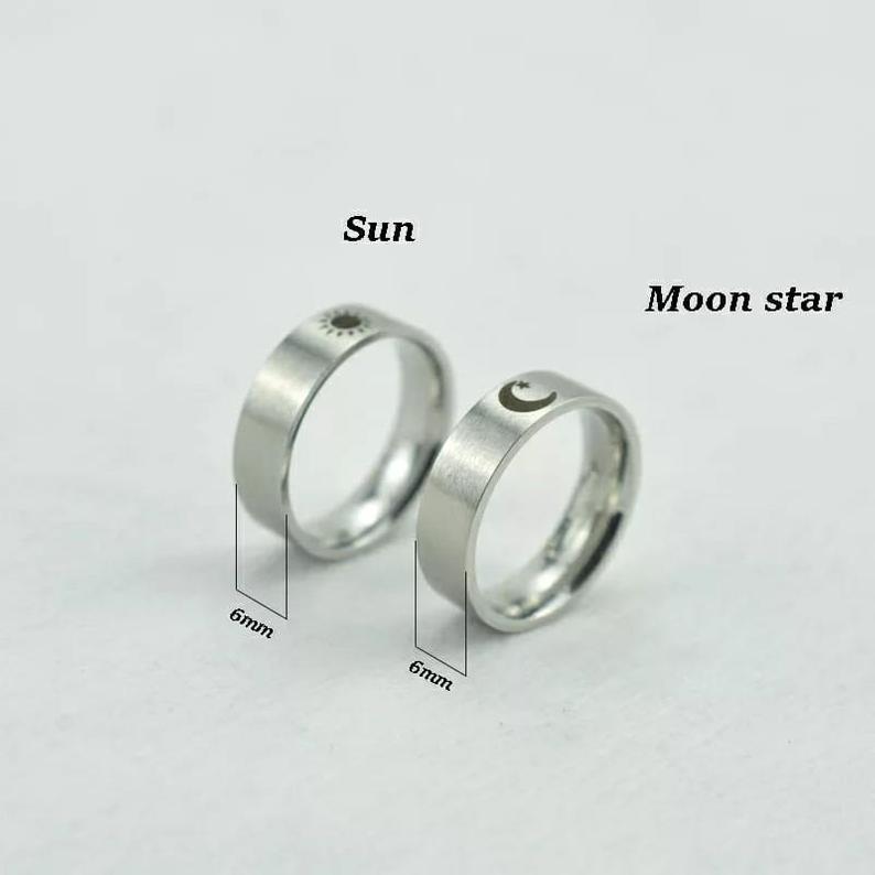 Stainless Steel Couple Moon and Sun Promise Wedding Band Ring Set - ScentiMelti Home Fragrance, Beauty & Gifts UK