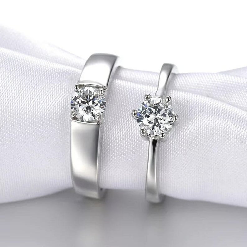 Adjustable Silver Couple His and Her Promise Zircon Rings Set - ScentiMelti Home Fragrance, Beauty & Gifts UK