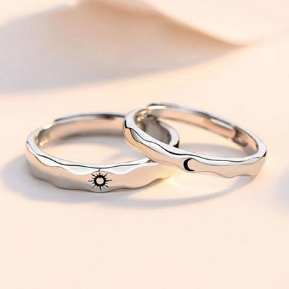 Slim Wave Couple Sun Moon Matching Promise Ring Set - ScentiMelti Home Fragrance, Beauty & Gifts UK