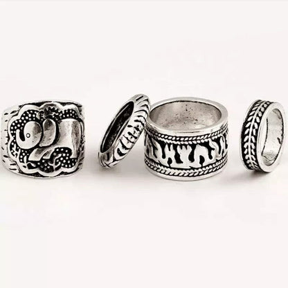 4 Pieces Ethnic Vintage Elephant Bohemian Antique Silver Rings Set - ScentiMelti Home Fragrance, Beauty & Gifts UK