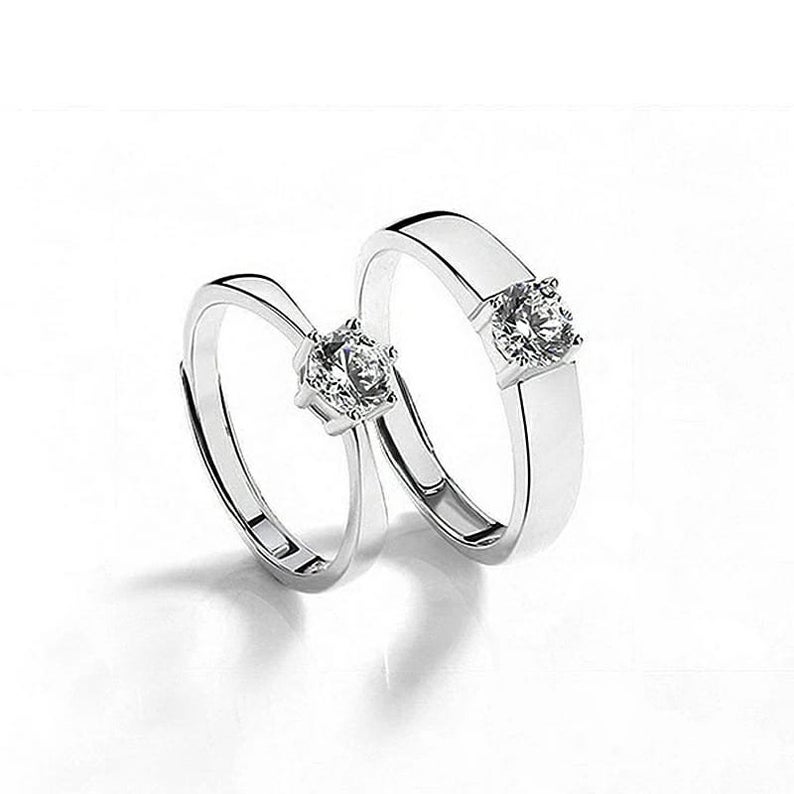 Adjustable Silver Couple His and Her Promise Zircon Rings Set - ScentiMelti Home Fragrance, Beauty & Gifts UK