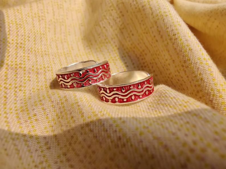 Red & Green Adjustable Silver Midi Band Dainty Beach Toe Ring Set - ScentiMelti Home Fragrance, Beauty & Gifts UK