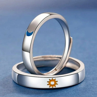 Adjustable Silver Couple Moon and Sun Matching Promise Ring set - ScentiMelti Home Fragrance, Beauty & Gifts UK