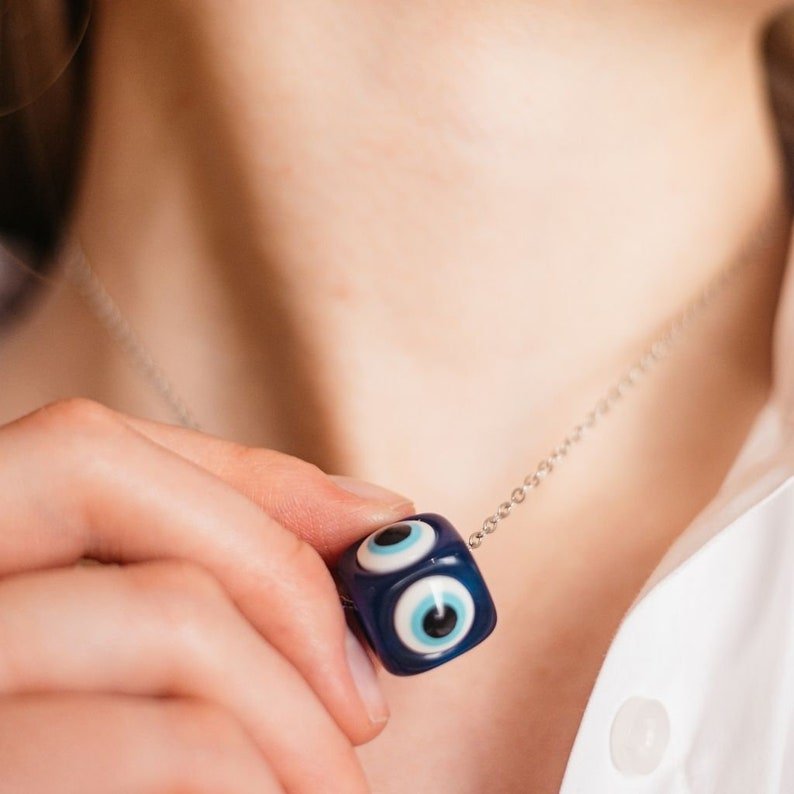 Evil Eye Dice Square Bead Minimalist Adjustable Pendant Protection Necklace - ScentiMelti Home Fragrance, Beauty & Gifts UK