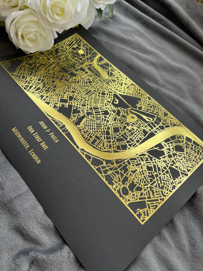 Our First Date Foil Printed Map Black Billies Inks ScentiMelti Wax Melts