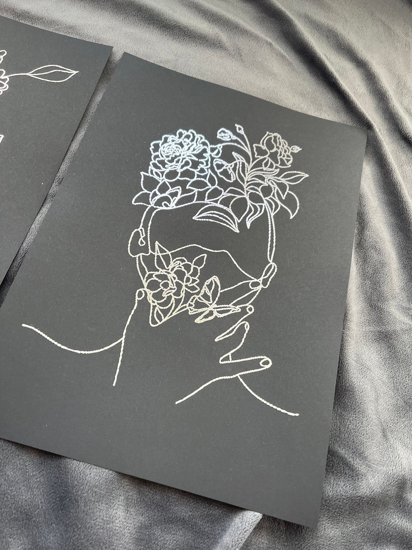 Set of 3 Face, One Line Drawing Foil Prints Black/Silver Billies Inks ScentiMelti Wax Melts