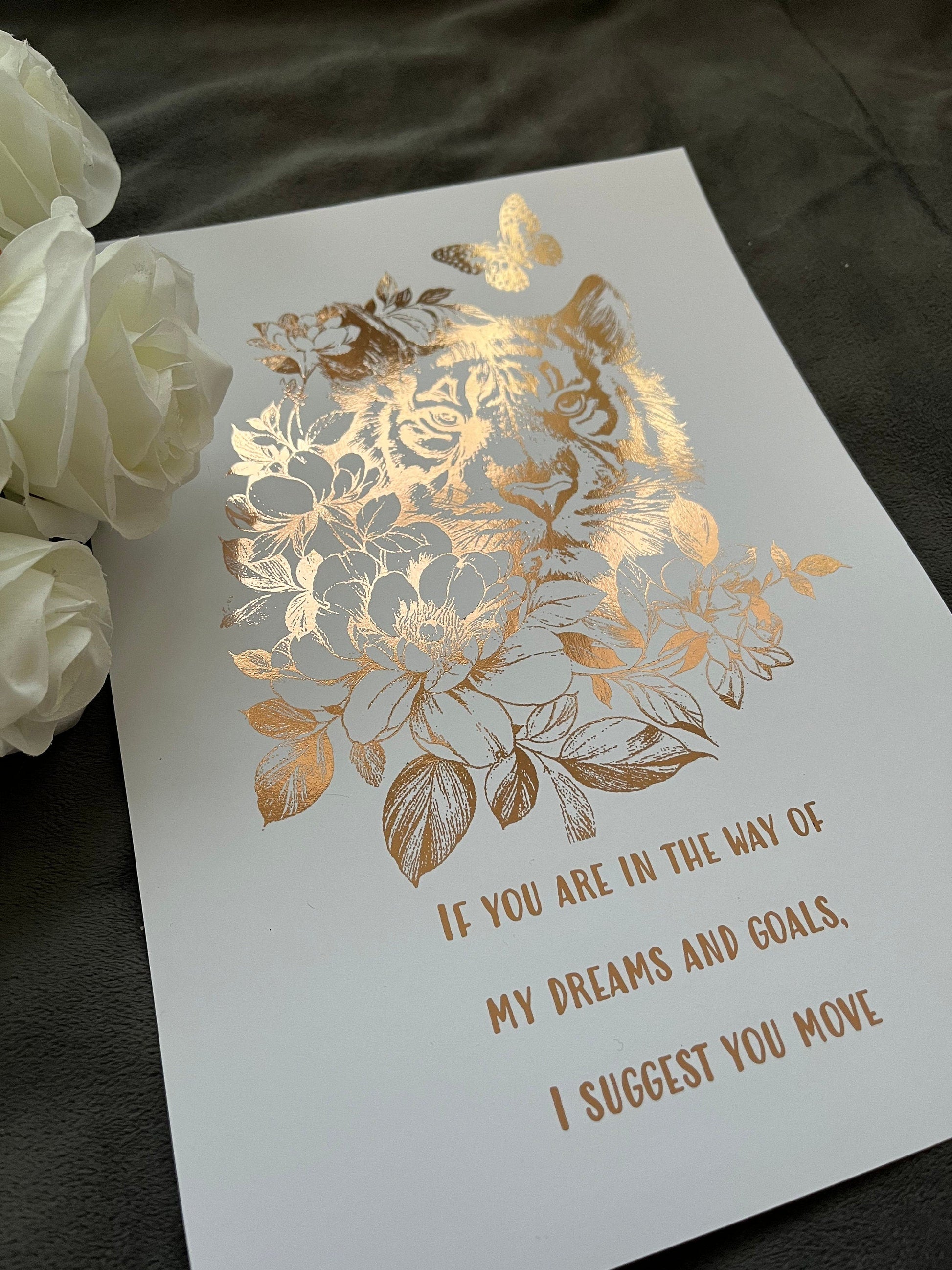 Tiger Quote Foil Print White/Rose Gold Billies Inks ScentiMelti Wax Melts