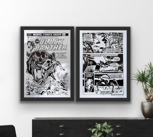 Set of 2 Black Panther Comic Cover & Comic Strip Foil Print Billies Inks ScentiMelti Wax Melts