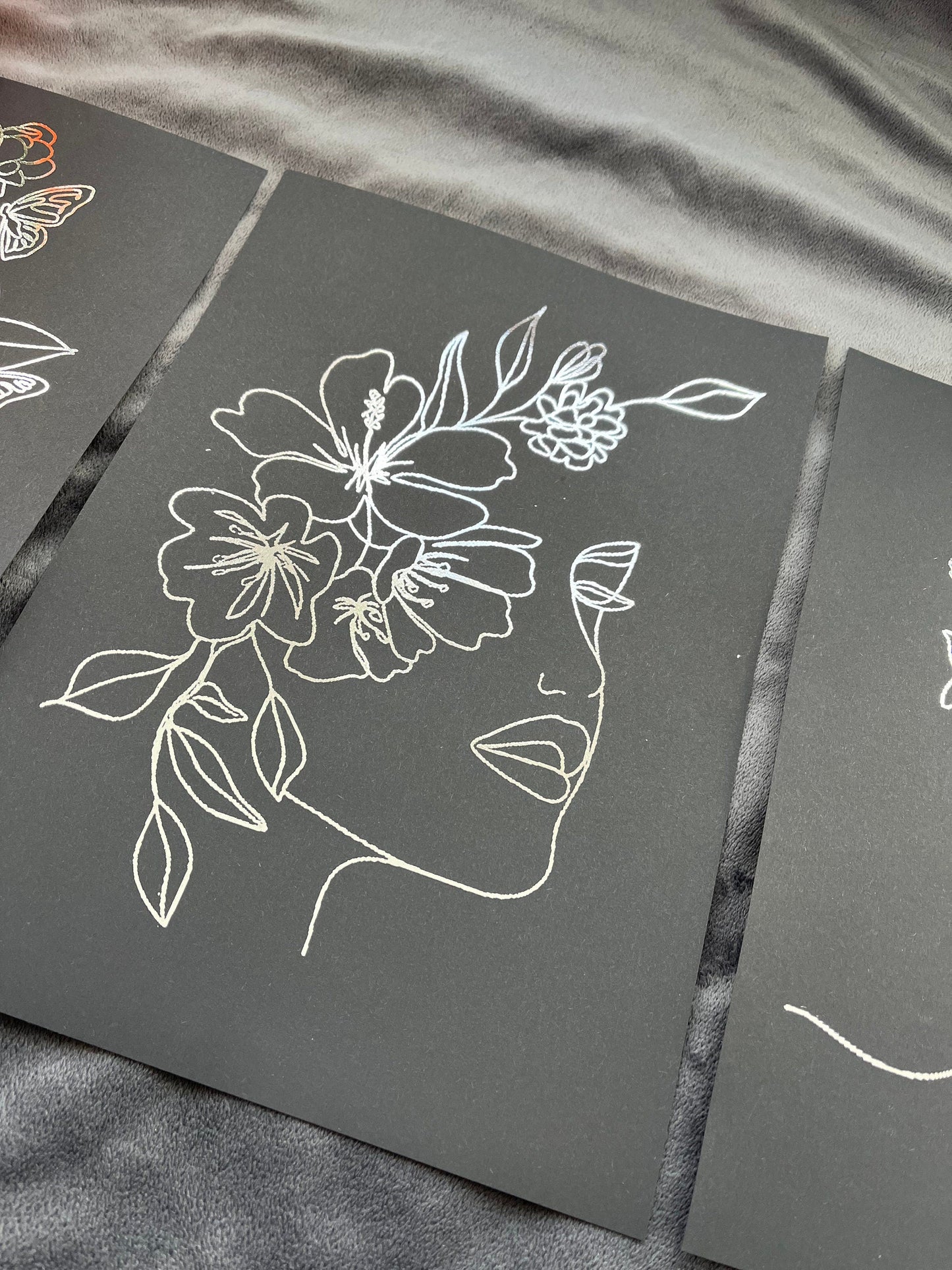 Set of 3 Face, One Line Drawing Foil Prints Black/Silver Billies Inks ScentiMelti Wax Melts