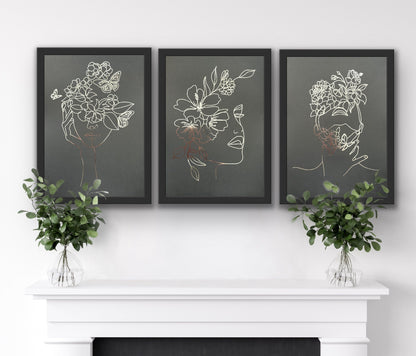 Set of 3 Face, One Line Drawing Foil Prints Black/Silver Billies Inks ScentiMelti Wax Melts