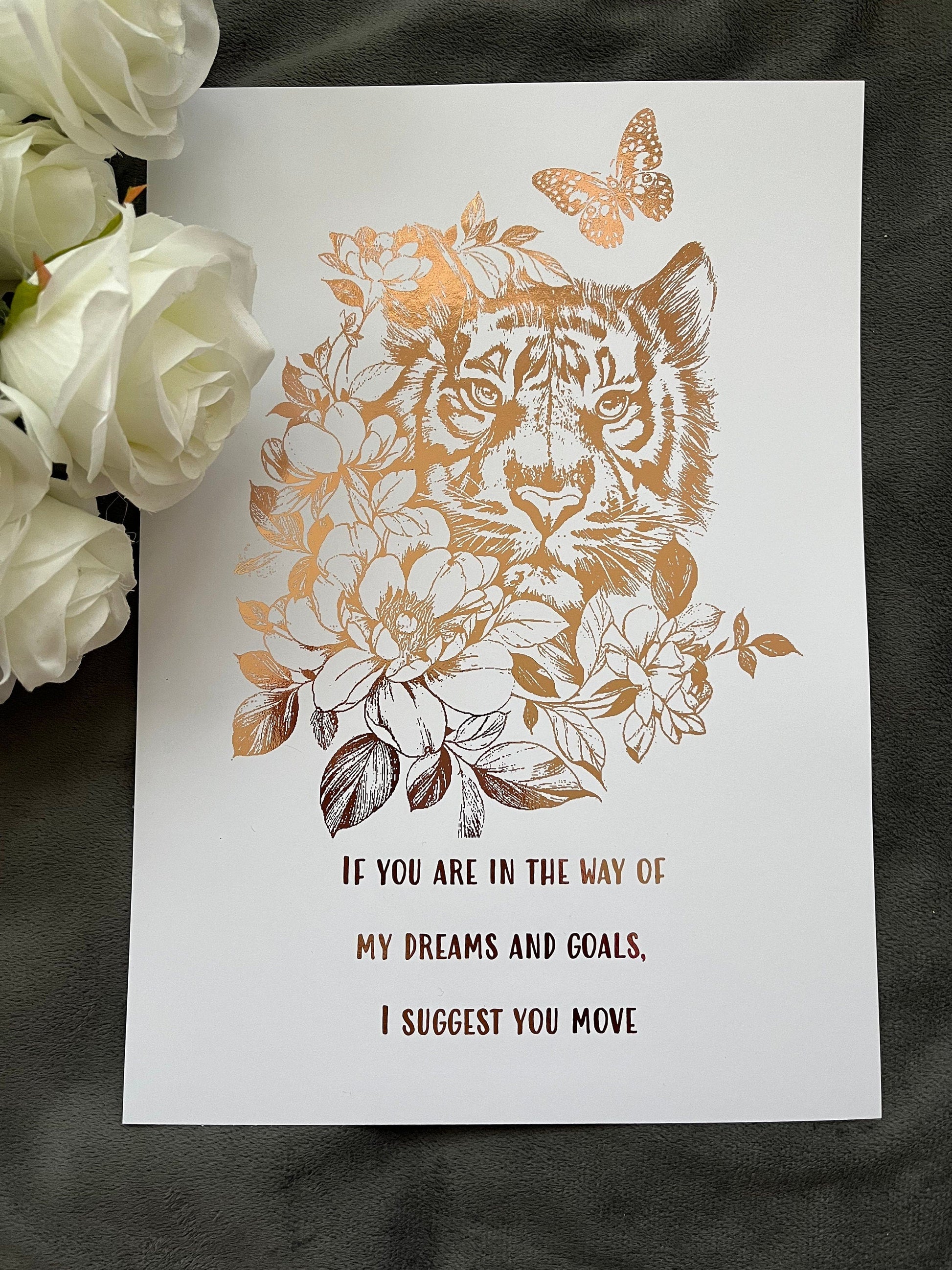 Tiger Quote Foil Print White/Rose Gold Billies Inks ScentiMelti Wax Melts