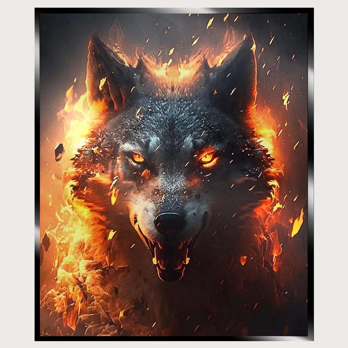 Illuminated Wall Art - Angry Fire Wolf - ScentiMelti Home Fragrance, Beauty & Gifts UK