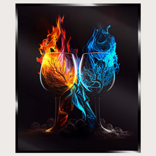 Illuminated Wall Art - Fire and Ice Wine Glasses - ScentiMelti Home Fragrance, Beauty & Gifts UK