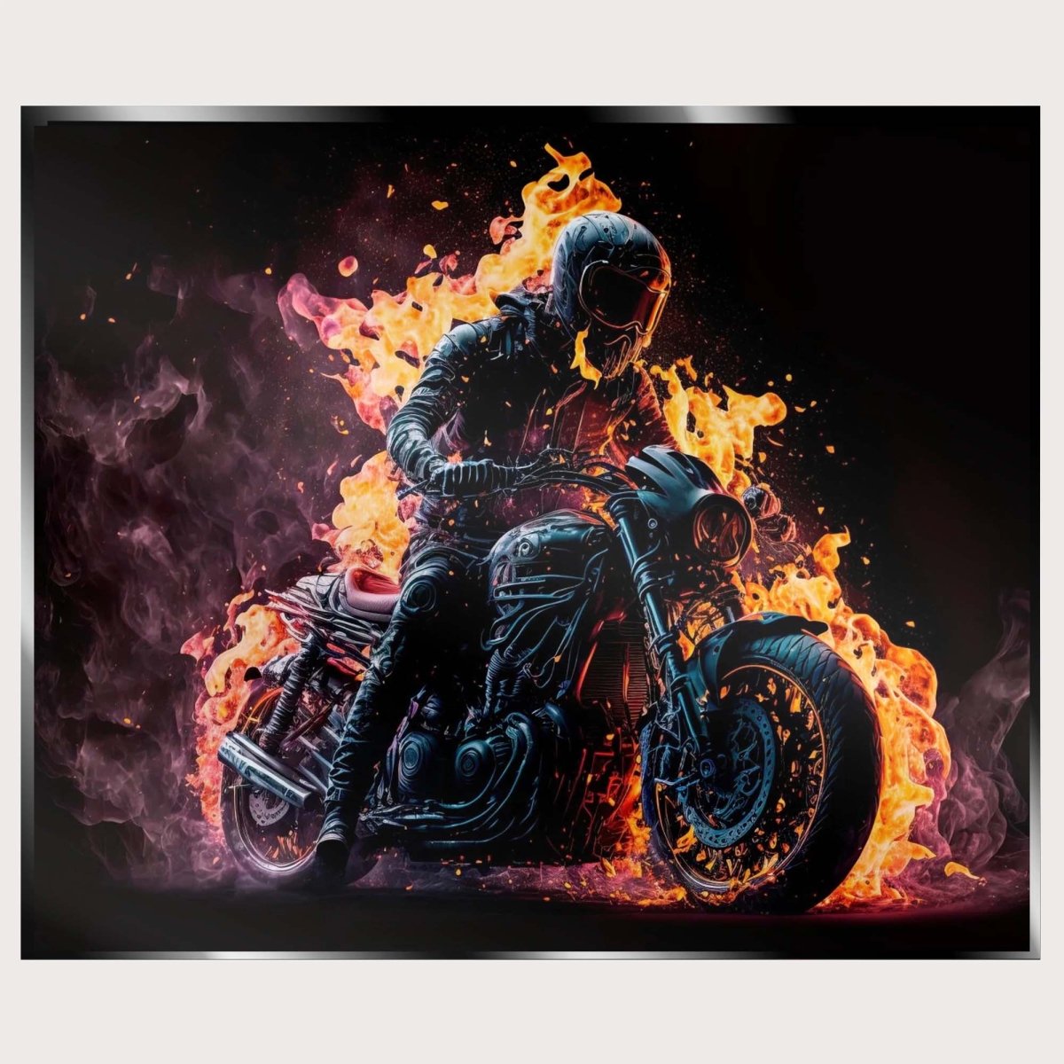 Illuminated Wall Art - Flaming Motorbiker - ScentiMelti Home Fragrance, Beauty & Gifts UK