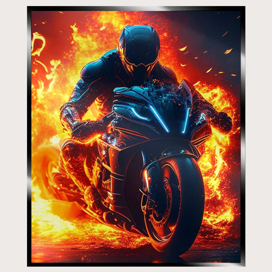 Illuminated Wall Art - Flaming Motorcycle Rider - ScentiMelti Home Fragrance, Beauty & Gifts UK