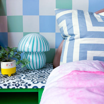 ‘Checkmate’ Checkerboard Wallpaper in Bubblegum Yum and Pistachio | Checkered wallpaper in soft blue and green - ScentiMelti Home Fragrance, Beauty & Gifts UK