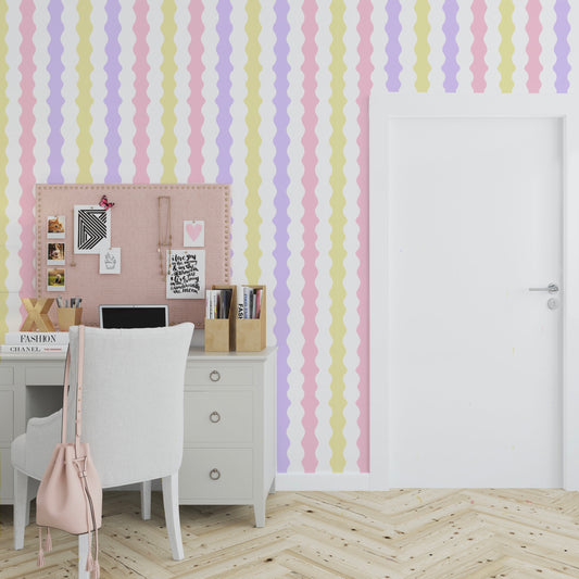 Wiggle With Me Wallpaper in Pink Candy, Lemon Sorbet and Lavender - ScentiMelti Home Fragrance, Beauty & Gifts UK