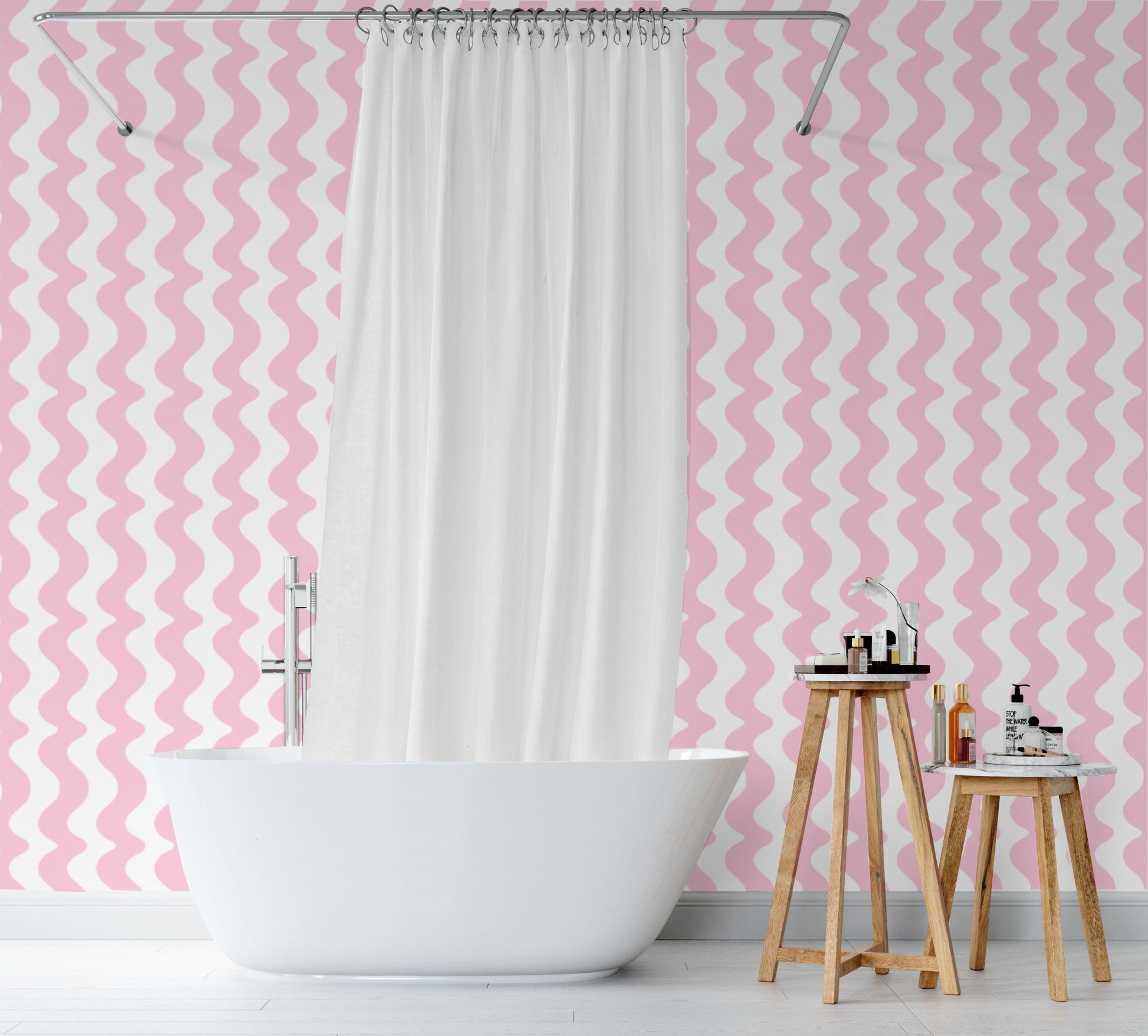 On The Same Wavelength Wallpaper in Pink Candy | Wavy Wallpaper in Pink - ScentiMelti Home Fragrance, Beauty & Gifts UK