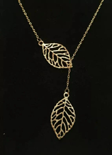 Gold Silver Twin Filigree Leaf Y shape Lariat Adjustable Necklace - ScentiMelti Home Fragrance, Beauty & Gifts UK