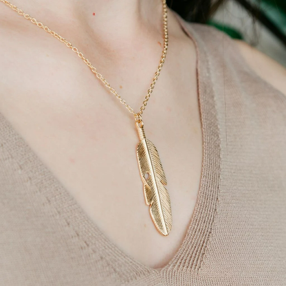 Large Gold Feather Leaf Charm Dainty Statement Pendant Necklace - ScentiMelti Home Fragrance, Beauty & Gifts UK