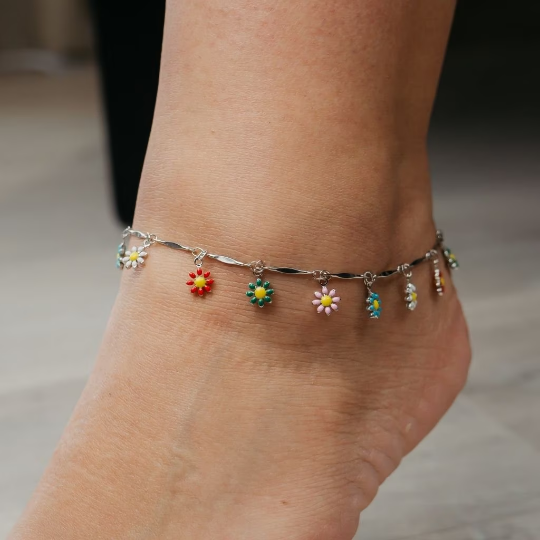 Colourful Rainbow Sun Flower Dangle Charms Indie Boho Daisy Summer Anklet - ScentiMelti Home Fragrance, Beauty & Gifts UK