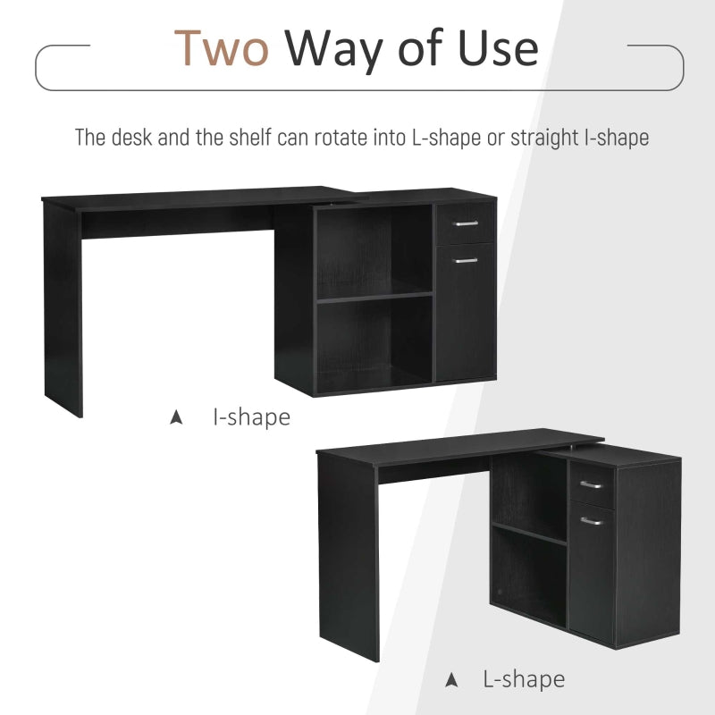 L-Shaped Desk Computer Corner Desk, Adjustable Dining Table with Storage Shelf and Drawer, Workstation for Home Office, Black - ScentiMelti Home Fragrance, Beauty & Gifts UK