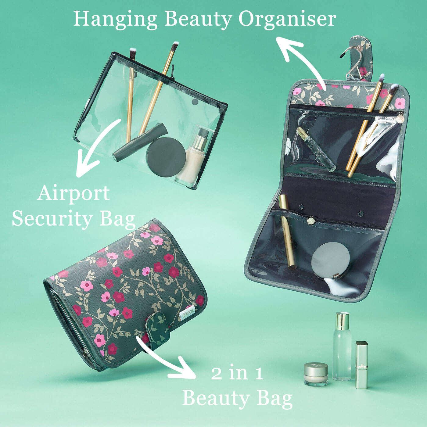 'Kate'  Hanging Beauty Bag in Blossom Charcoal - ScentiMelti Home Fragrance, Beauty & Gifts UK