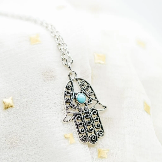 Hamsa Hand of Fatima Gold and Silver Protection Pendant Necklace - ScentiMelti Home Fragrance, Beauty & Gifts UK