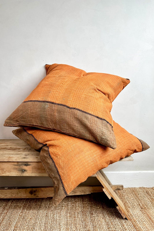 Vintage Kantha Cushion In Orange and Brown Square 60cm - ScentiMelti Home Fragrance, Beauty & Gifts UK