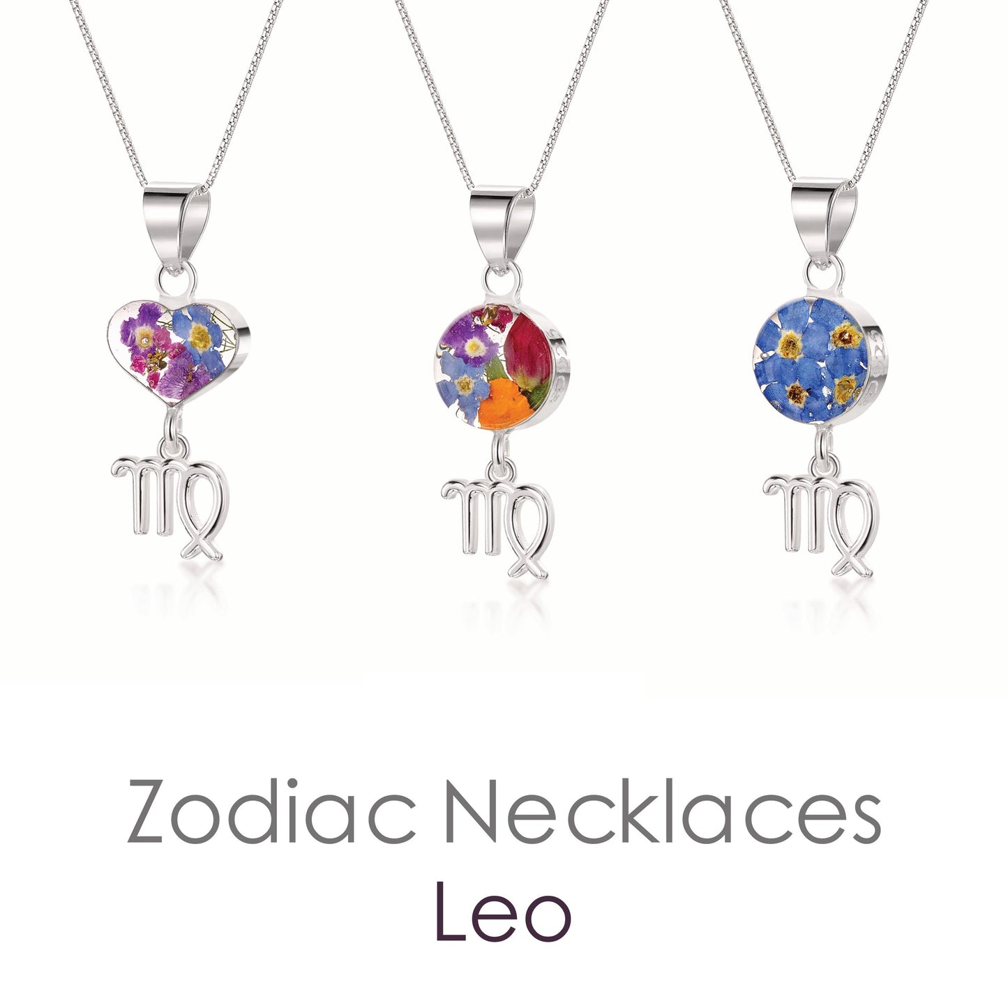 Leo Necklace - Sterling silver pendant with real flowers & a zodiac charm.   More Options... - ScentiMelti Home Fragrance, Beauty & Gifts UK