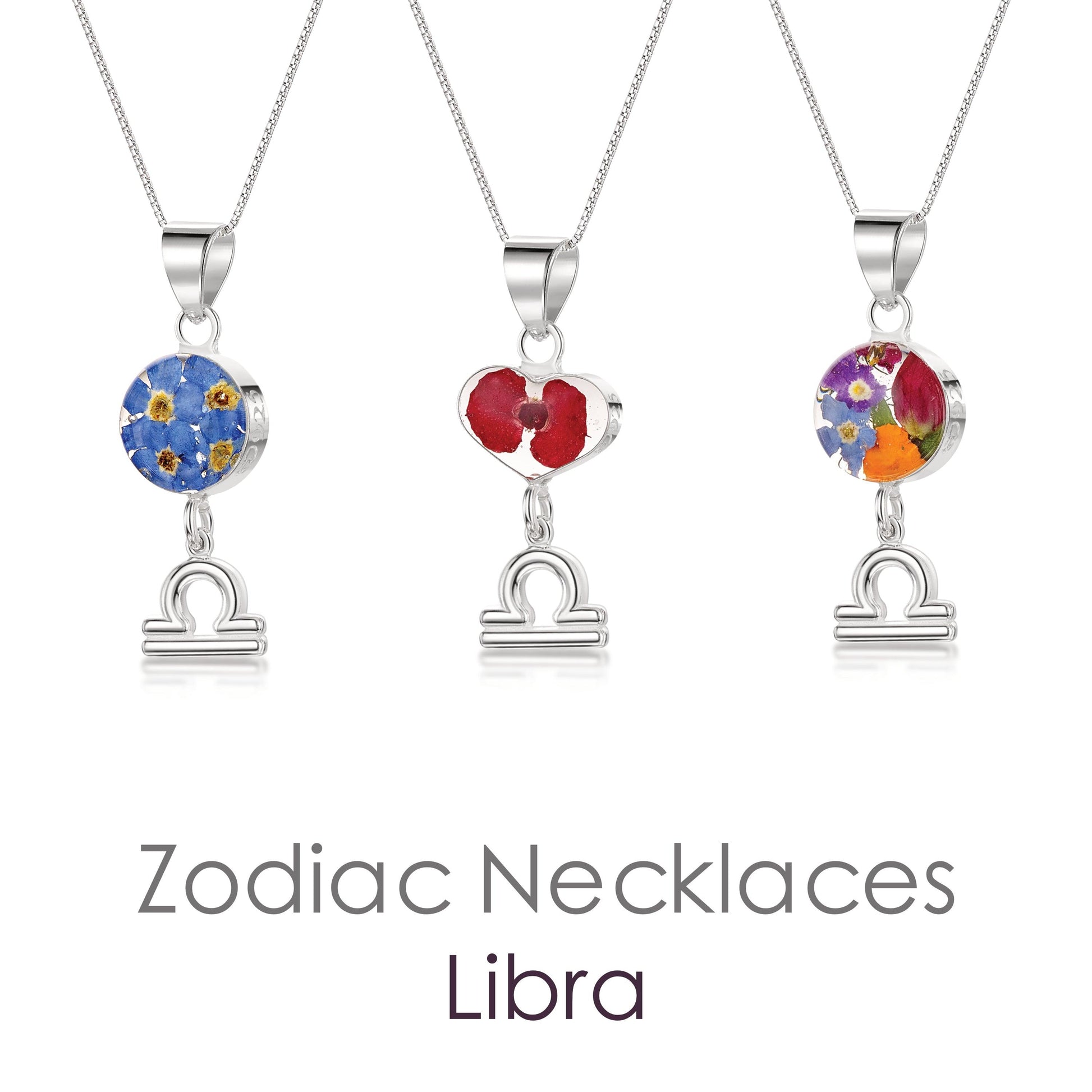 Libra Necklace - Sterling silver pendant with real flowers & a zodiac charm.  More Options... - ScentiMelti Home Fragrance, Beauty & Gifts UK