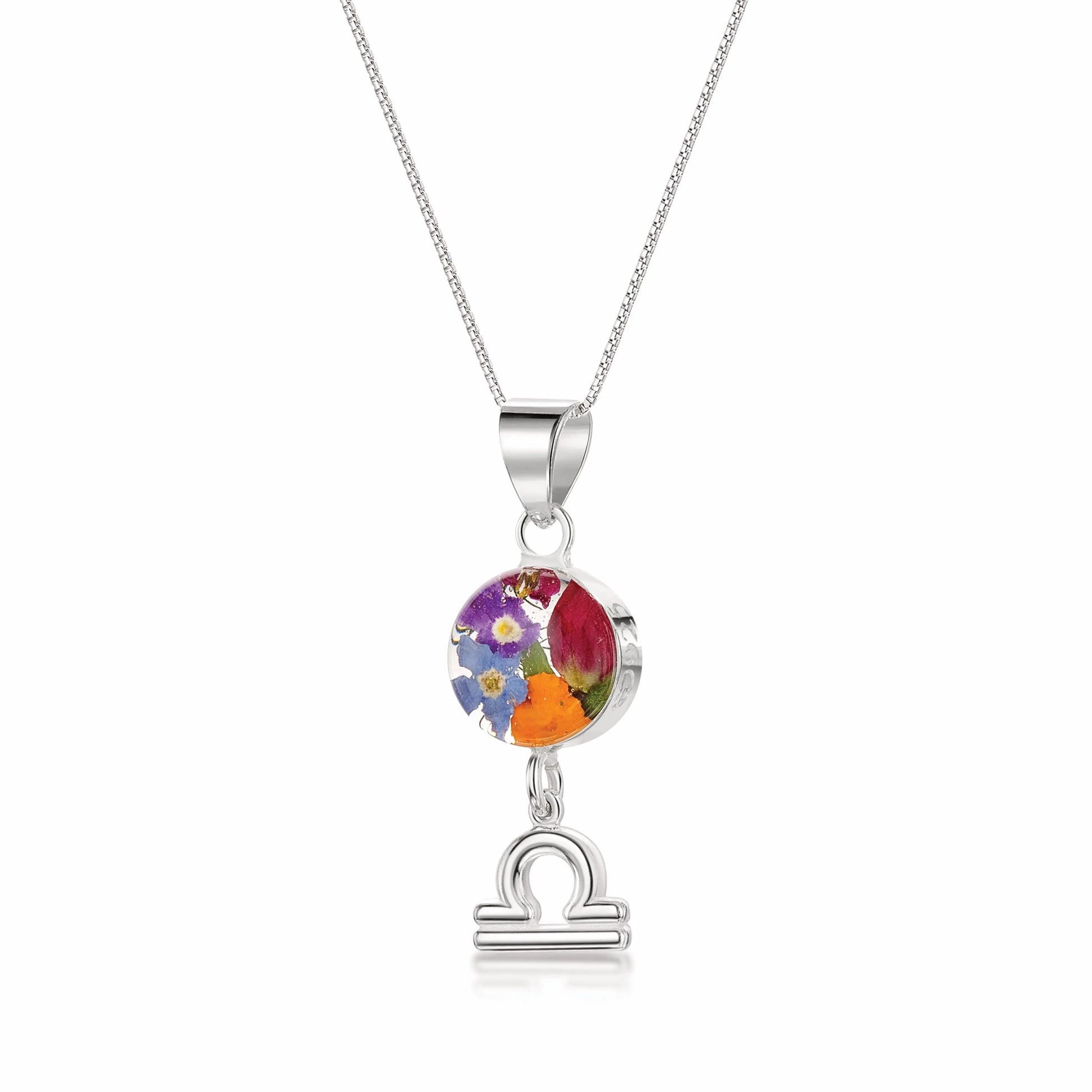 Libra Necklace - Sterling silver pendant with real flowers & a zodiac charm.  More Options... - ScentiMelti Home Fragrance, Beauty & Gifts UK