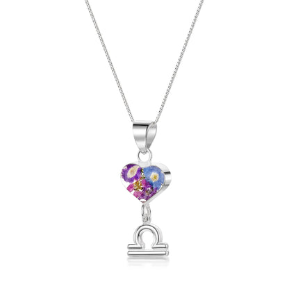 Libra Necklace - Sterling silver pendant with real flowers & a zodiac charm.  More Options... - ScentiMelti Home Fragrance, Beauty & Gifts UK