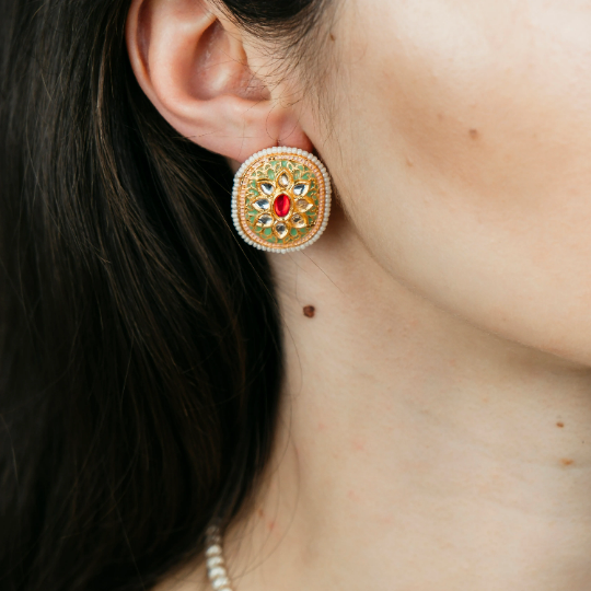 Pink Floral Indian Meenakari Enamel Kundan Stone Studs Ethnic Earrings The Colourful Aura ScentiMelti Wax Melts