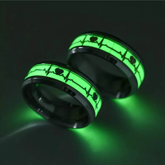 Luminous carbon fibre Lightning Men and Women Green Heart Wedding ring - ScentiMelti Home Fragrance, Beauty & Gifts UK