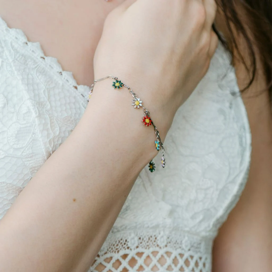 Colourful Rainbow Sun Flower Dangle Indie Boho Daisy Floral Charms Bracelet The Colourful Aura ScentiMelti Wax Melts