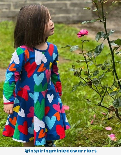 Organic Heart Print Long-Sleeved Skater Dress