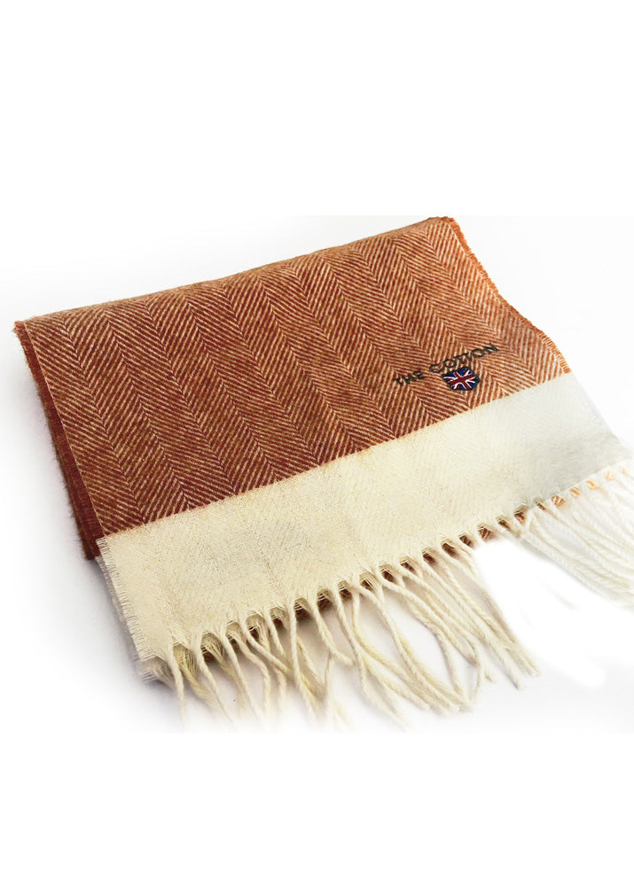 Soft Brown Herringbone Lambswool Fringe Scarf - ScentiMelti Home Fragrance, Beauty & Gifts UK