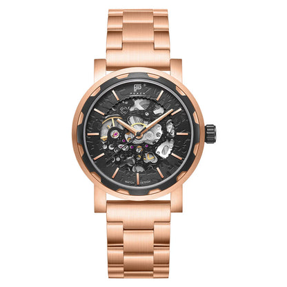 PUNCH Mens Watch, Rose Gold & Black Skeleton Automatic Watch - Rose Gold Metal Strap - ScentiMelti Home Fragrance, Beauty & Gifts UK