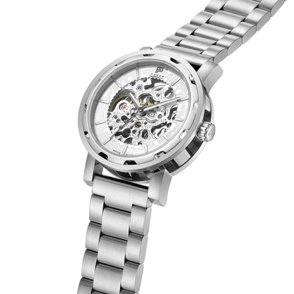 PUNCH Mens Watch, Silver & White Skeleton Automatic Watch - Silver Metal Strap - ScentiMelti Home Fragrance, Beauty & Gifts UK