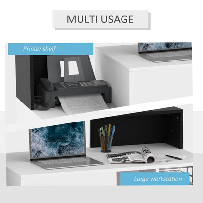 Modern Computer Desk with Drawers and Storage Shelves, Study Workstation, Writing Desk with Printer Stand for Home Office, Black and White - ScentiMelti Home Fragrance, Beauty & Gifts UK