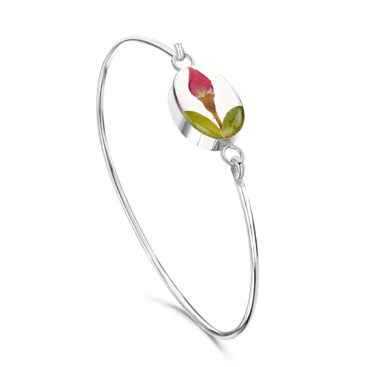 Miniature rose bangle by  Shrieking Violet® Sterling silver oval bangle with real rose bud with giftbox. Perfect jewellery for Valentines day gift - ScentiMelti Home Fragrance, Beauty & Gifts UK