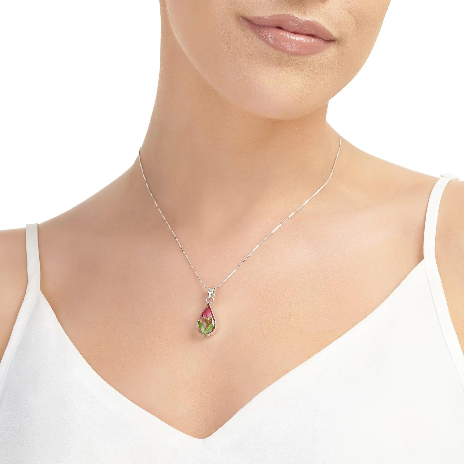 Miniature rose necklace by Shrieking Violet® Sterling silver teardrop pendant with a real rose - ScentiMelti Home Fragrance, Beauty & Gifts UK